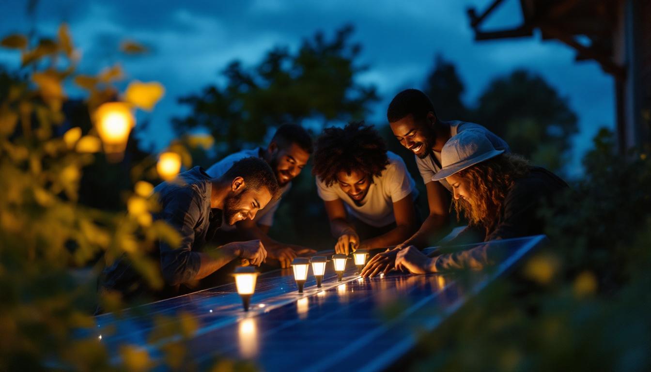 A photograph of a well-lit outdoor setting at dusk
