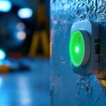 A photograph of a close-up of a green dot receptacle installed in a well-lit environment