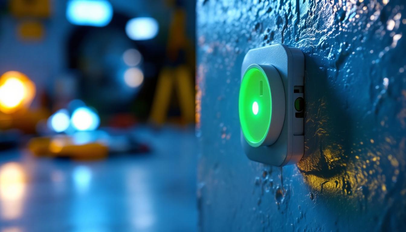 A photograph of a close-up of a green dot receptacle installed in a well-lit environment