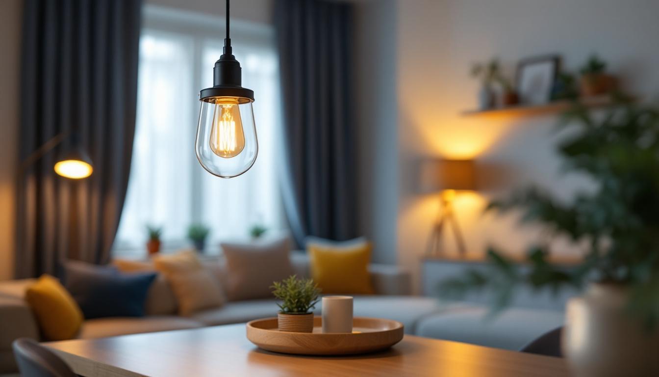 A photograph of a stylish and affordable pendant light fixture in a modern home setting