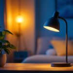 A photograph of a self-ballasted lamp in a well-lit room setting