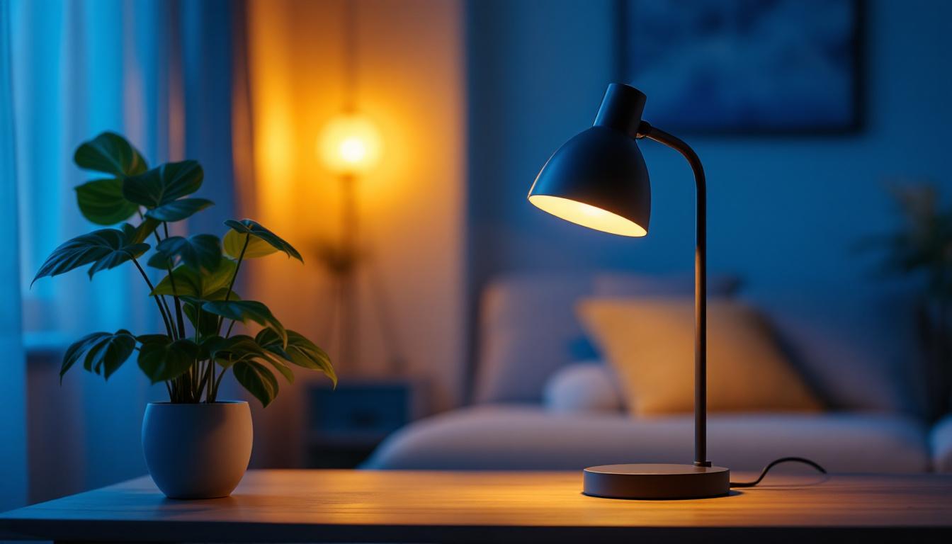 A photograph of a self-ballasted lamp in a well-lit room setting