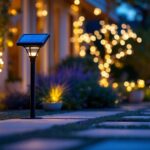 A photograph of a beautifully illuminated outdoor space featuring various led solar lights in use