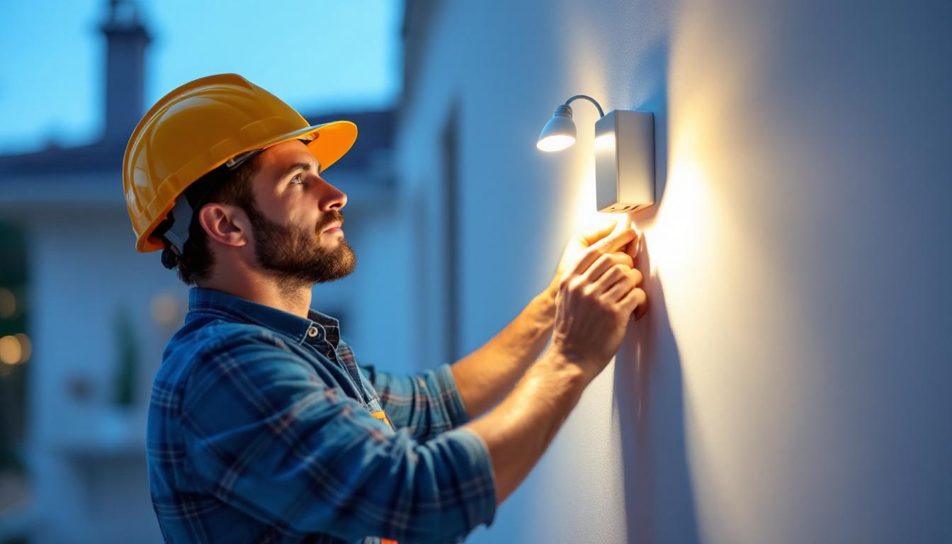 A photograph of a lighting contractor installing a 12v dimming led driver in a residential setting