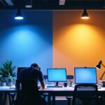 A photograph of a well-lit workspace showcasing both 4000k and 5000k lighting options