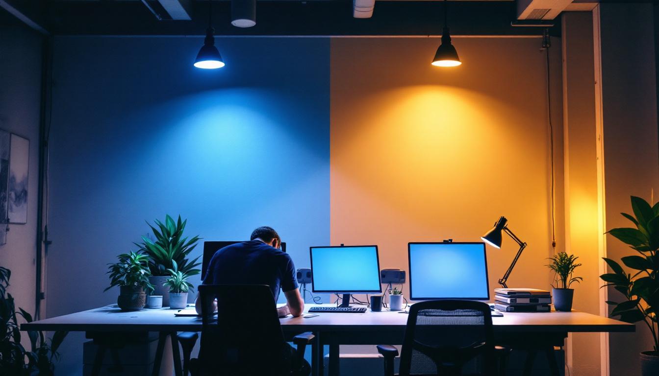 A photograph of a well-lit workspace showcasing both 4000k and 5000k lighting options