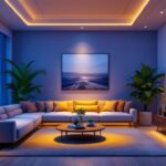 A photograph of a beautifully designed room featuring recessed lighting