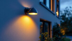 A photograph of a well-lit exterior light box installation in a residential or commercial setting