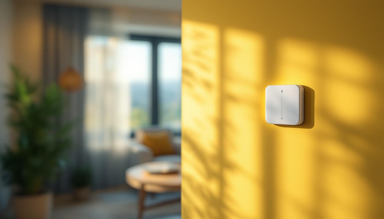 A photograph of a daylight sensor switch installed in a stylish interior setting