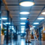 A photograph of a well-lit interior space featuring ic recessed can lights in various settings