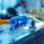 A photograph of a close-up of a waterproof wire nut being used in a lighting installation