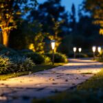 A photograph of a beautifully illuminated outdoor pathway featuring high-lumen solar path lights