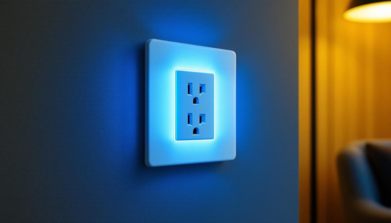 A photograph of a modern electrical outlet receptacle integrated into a stylish interior space