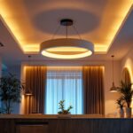A photograph of a beautifully designed fall ceiling light installation in a modern interior setting
