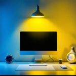 A photograph of a modern workspace featuring a vibrant