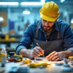 A photograph of a skilled lighting contractor examining various light fixture hardware components