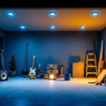 A photograph of a well-lit garage featuring recessed lights in various stages of installation