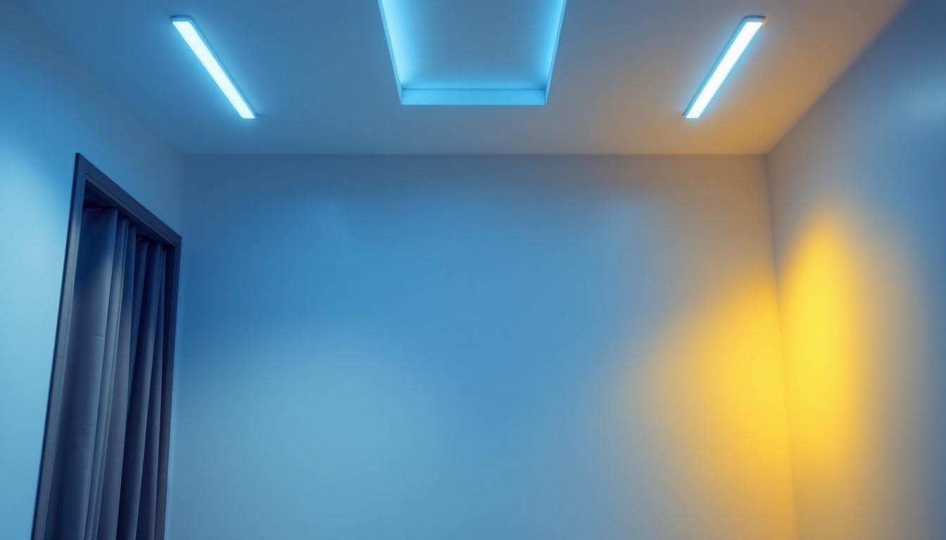 A photograph of a well-lit room featuring modern 2x2 led ceiling lights