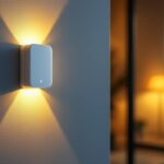 A photograph of a modern wall motion sensor installed in a stylish