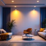 A photograph of a beautifully designed interior space showcasing 5-inch recessed can lights in action