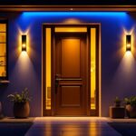 A photograph of a beautifully illuminated front door featuring led lighting