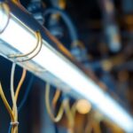 A photograph of a close-up shot of a fluorescent lamp wiring diagram