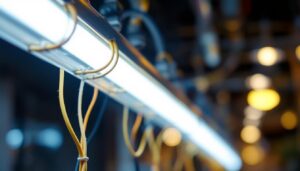 A photograph of a close-up shot of a fluorescent lamp wiring diagram