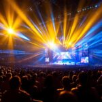 A photograph of a vibrant arena illuminated by dynamic led lighting