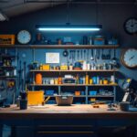 A photograph of a well-lit workshop or garage space showcasing the 6ft led shop light in action