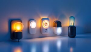 A photograph of a collection of stylish and innovative electric plug covers in a well-lit setting