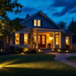 A photograph of capture a photograph of a well-lit outdoor setting at dusk