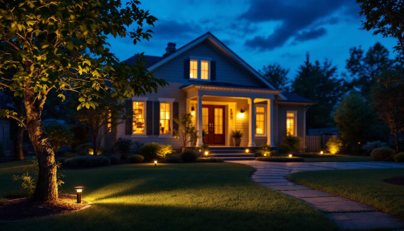 A photograph of capture a photograph of a well-lit outdoor setting at dusk