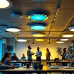 A photograph of a well-lit interior space showcasing various recessed lighting fixtures in use