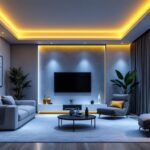 A photograph of a beautifully designed room with led strip lights elegantly integrated into the ceiling
