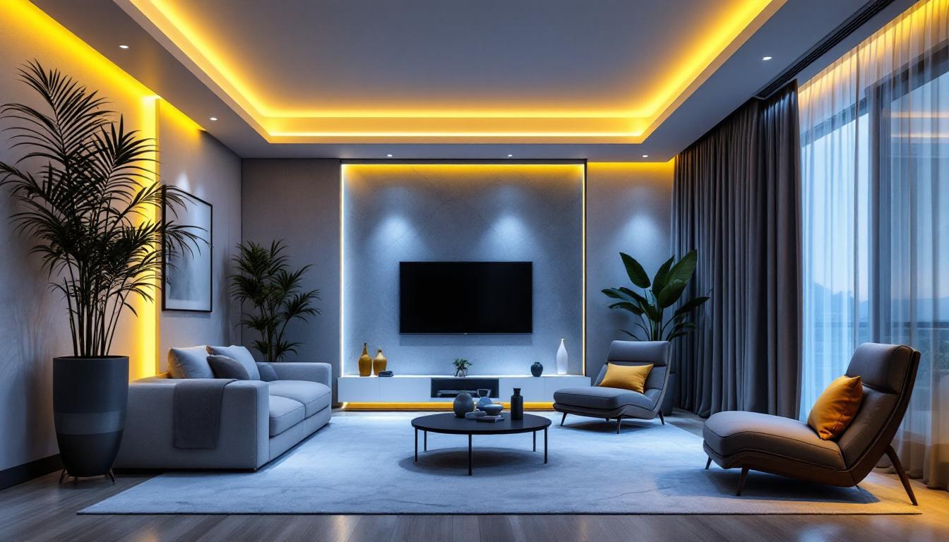 A photograph of a beautifully designed room with led strip lights elegantly integrated into the ceiling