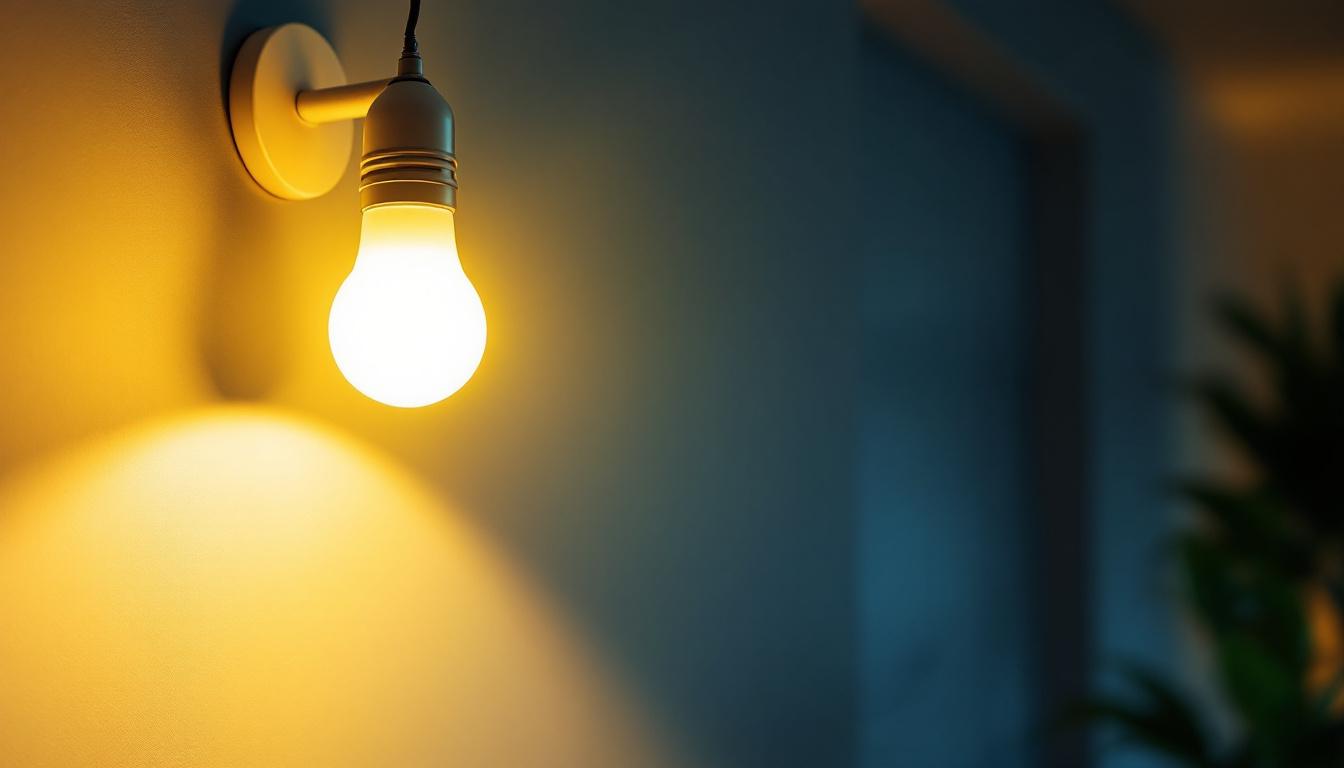A photograph of a well-lit interior space featuring a 4-foot led light bulb installed in a modern lighting fixture