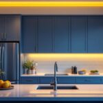 A photograph of a well-designed kitchen featuring sleek under cabinet recessed lighting that highlights the workspace
