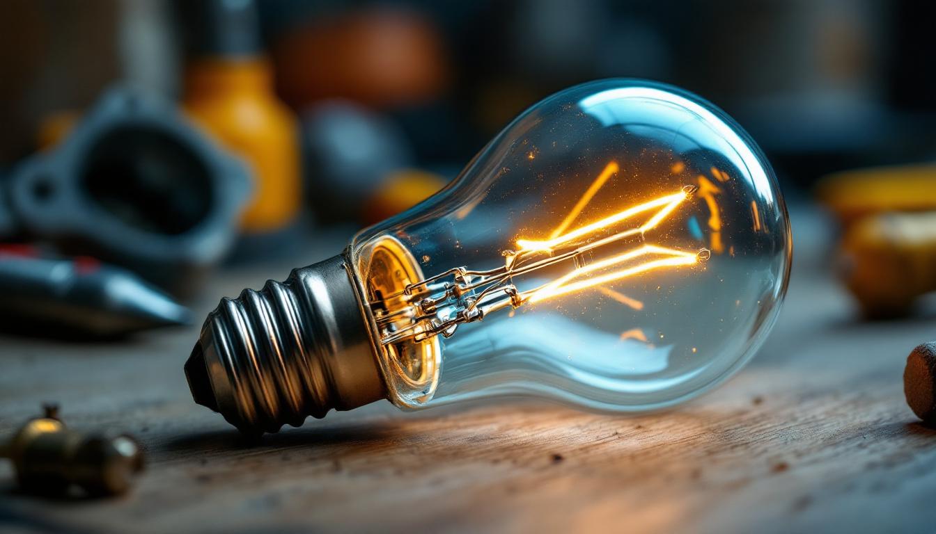 A photograph of a close-up shot of a light bulb with its glass casing partially removed