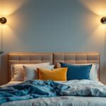 A photograph of a beautifully styled bedroom featuring elegant over bed wall lights