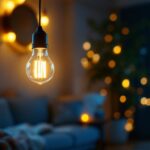 A photograph of a stylishly designed 18-watt led bulb illuminated in a cozy home setting