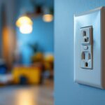 A photograph of a close-up view of a single circuit outlet in a well-lit room