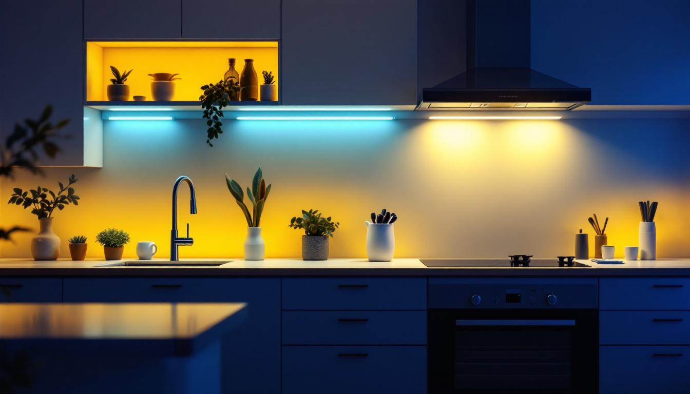 A photograph of a well-lit kitchen featuring stylish under cabinet usb lighting