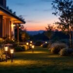 A photograph of a beautifully illuminated outdoor space featuring led yard lights
