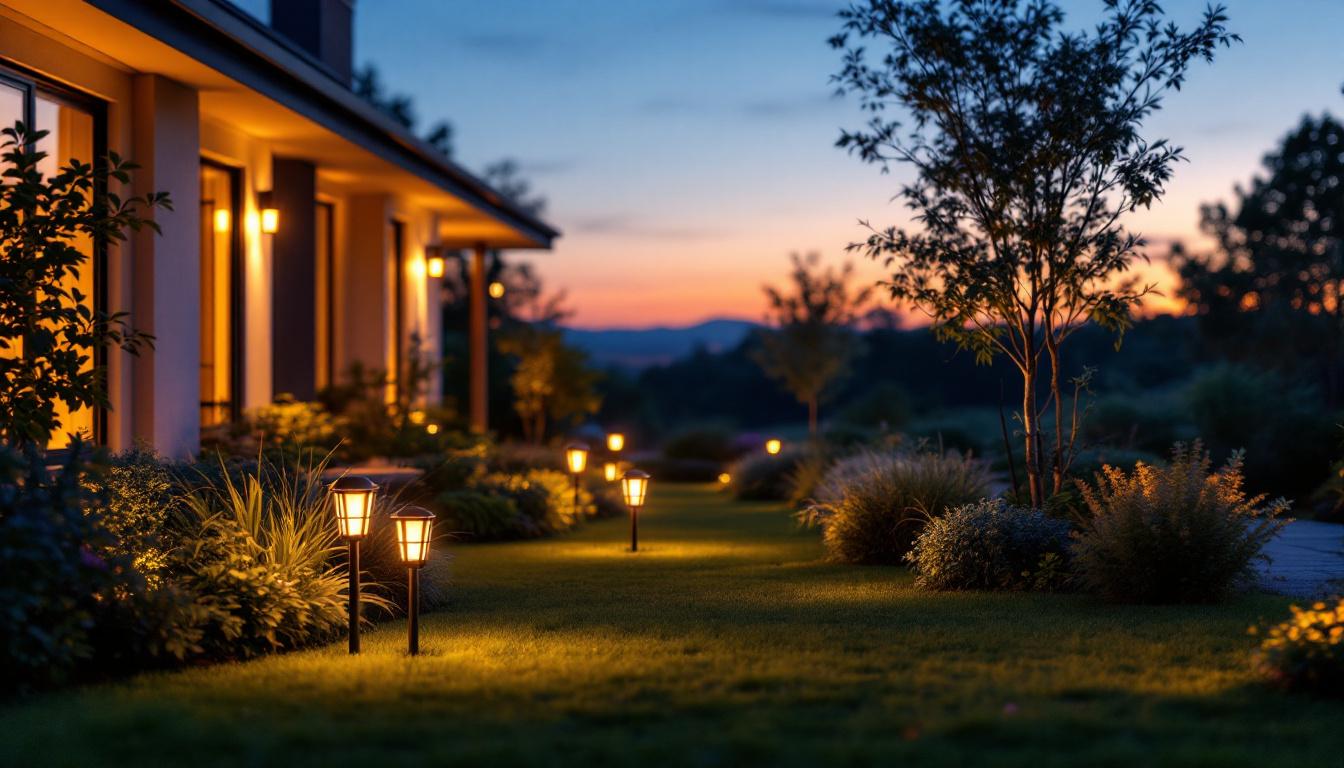A photograph of a beautifully illuminated outdoor space featuring led yard lights