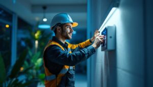 A photograph of a modern automatic lighting system in action