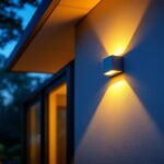 A photograph of a beautifully designed exterior led flush mount light installed on a modern home