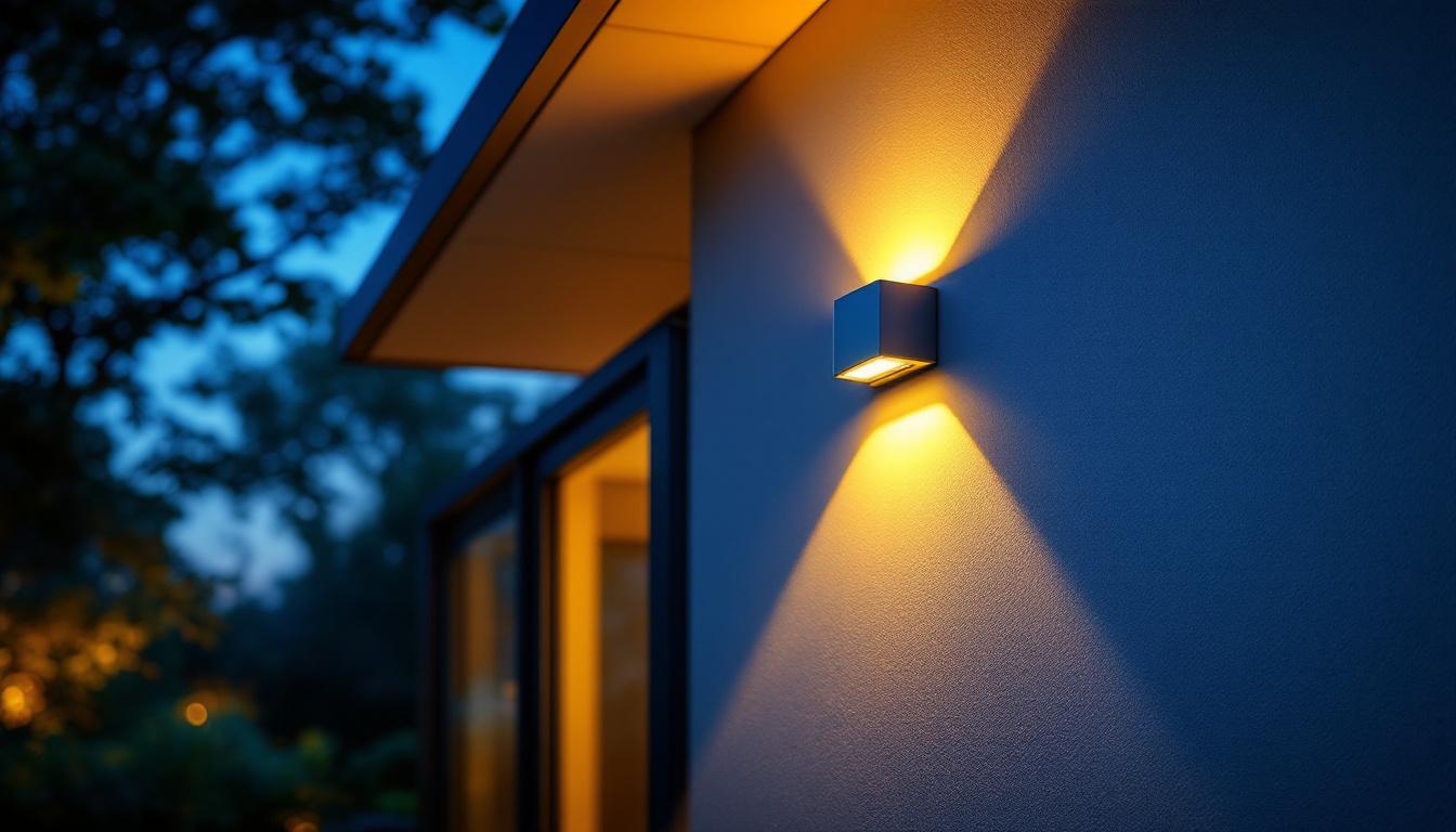 A photograph of a beautifully designed exterior led flush mount light installed on a modern home