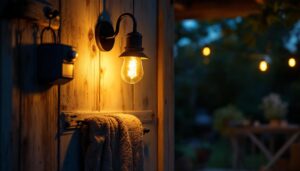 A photograph of a stylish barn light equipped with a motion sensor