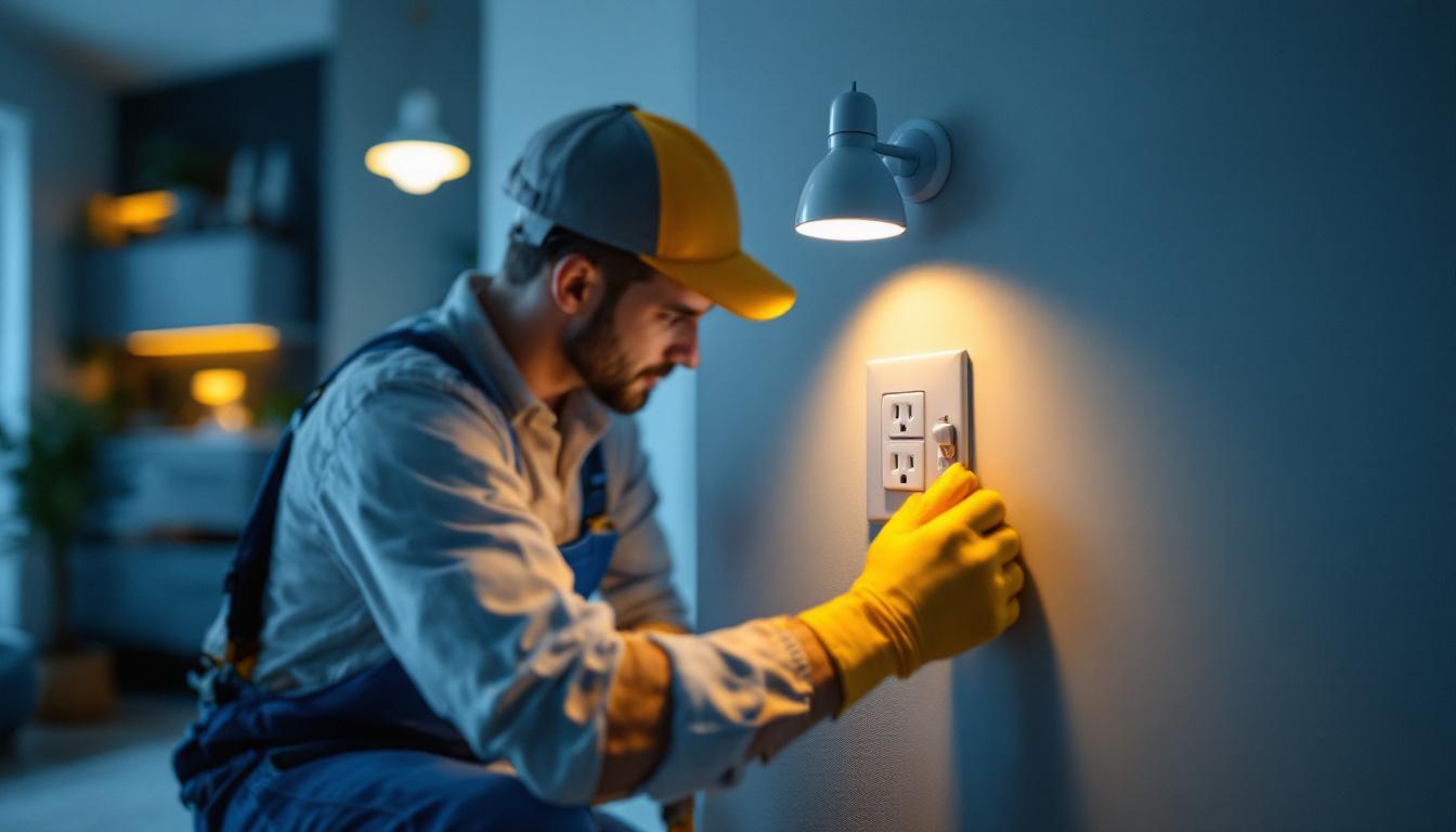 A photograph of a skilled lighting contractor installing stylish outlet covers in a modern