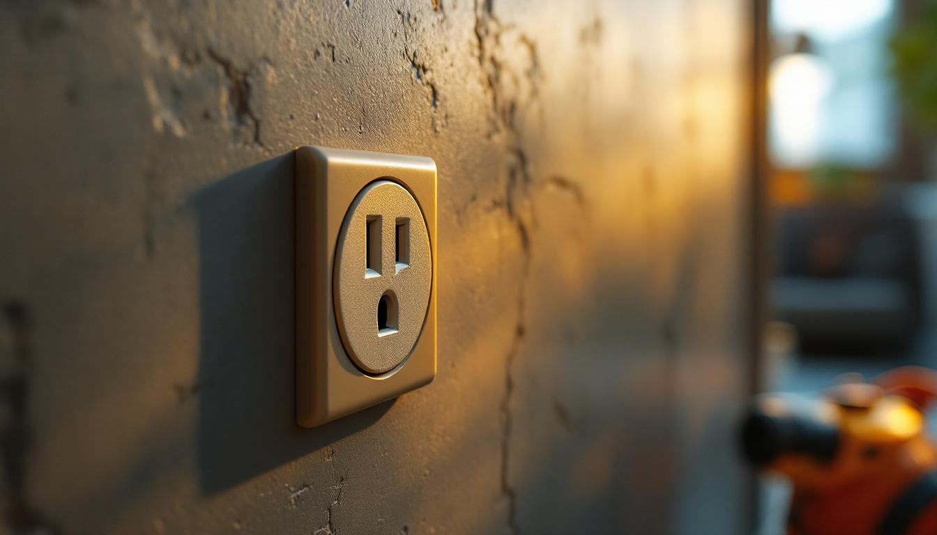 A photograph of a close-up of a brown power outlet installed in a stylish